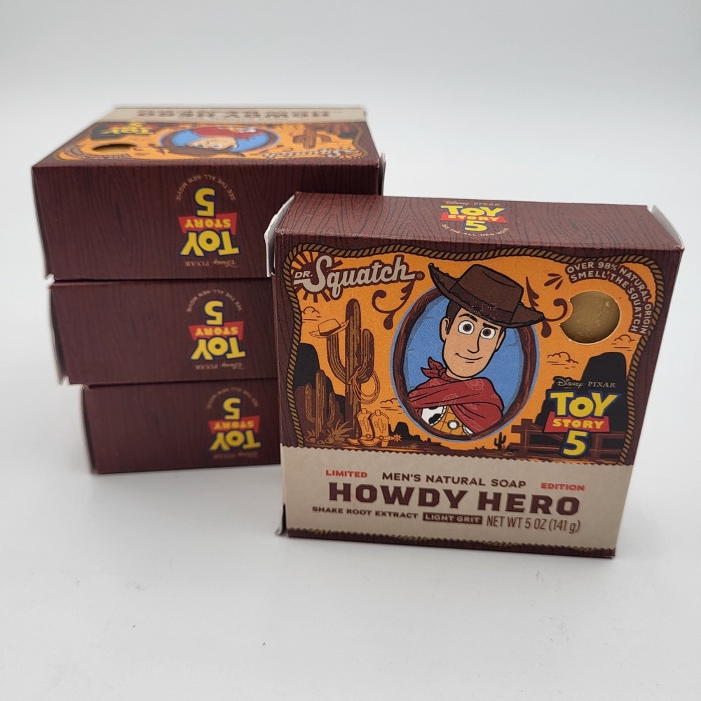(4) Dr. Squatch Howdy Hero Men's Natural Soap Light Grit‎ 5oz Toy Story Woody